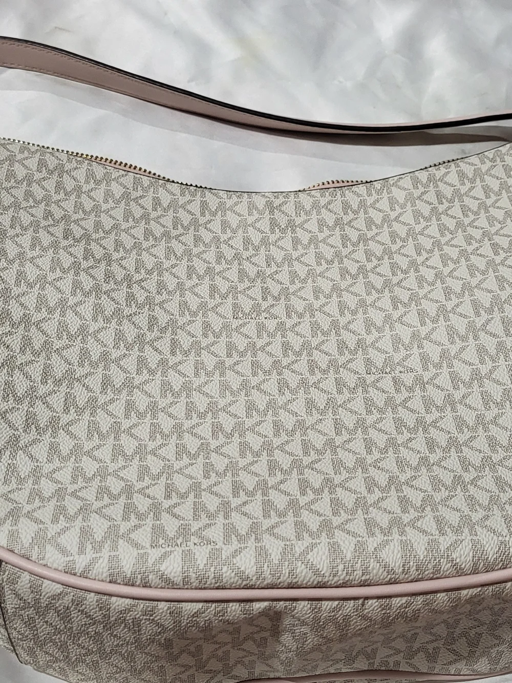Michael Kors Pink and Vanilla Signature Crescent Hobo